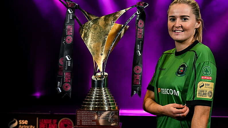 7 February 2024; Erin McLaughlin of Peamount United at the launch of the SSE Airtricity League of Ireland 2024 season held at Vicar Street in Dublin. Photo by Stephen McCarthy/Sportsfile