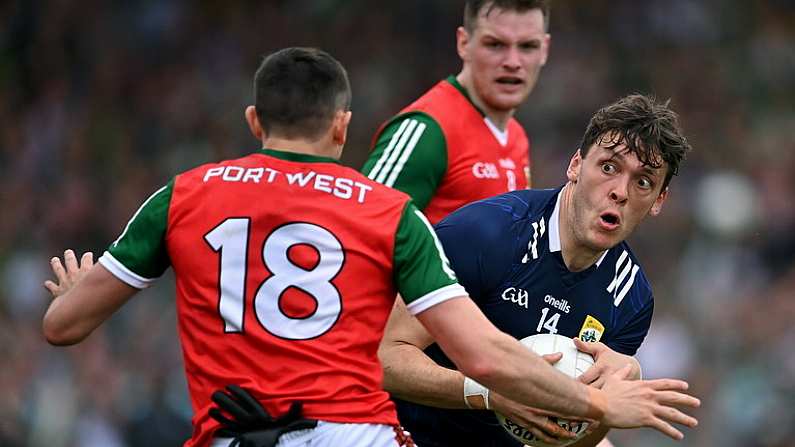 20 May 2023; David Clifford of Kerry in action against Jason Doherty of Mayo, 18, during the GAA Football All-Ireland Senior Championship Round 1 match between Kerry and Mayo at Fitzgerald Stadium in Killarney, Kerry. Photo by Piaras O Midheach/Sportsfile