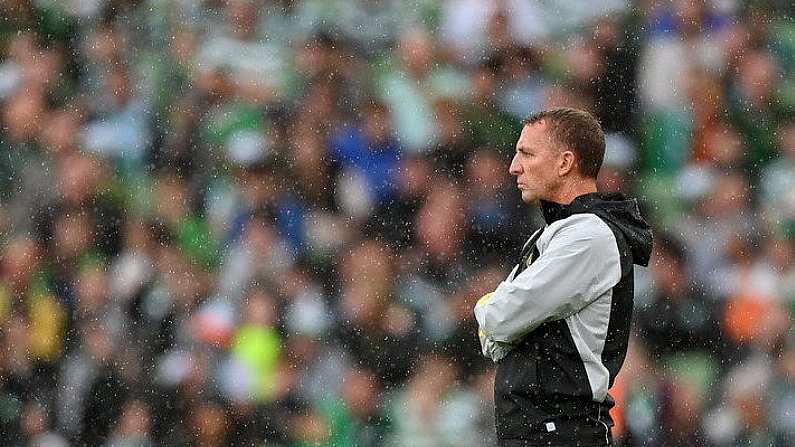 29 July 2023; Celtic manager Brendan Rodgers during the pre-season friendly match between Celtic and Wolverhampton Wanderers at the Aviva Stadium in Dublin. Photo by Seb Daly/Sportsfile