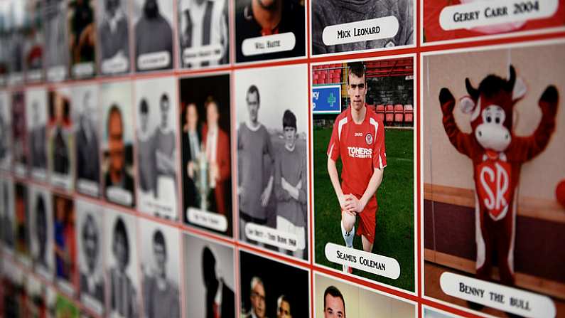 20 August 2018; A portrait of former Sligo Rovers player Seamus Coleman is seen at the Showgrounds prior to the SSE Airtricity Premier Division match between Sligo Rovers and Dundalk at the Showgrounds in Sligo. Photo by Stephen McCarthy/Sportsfile