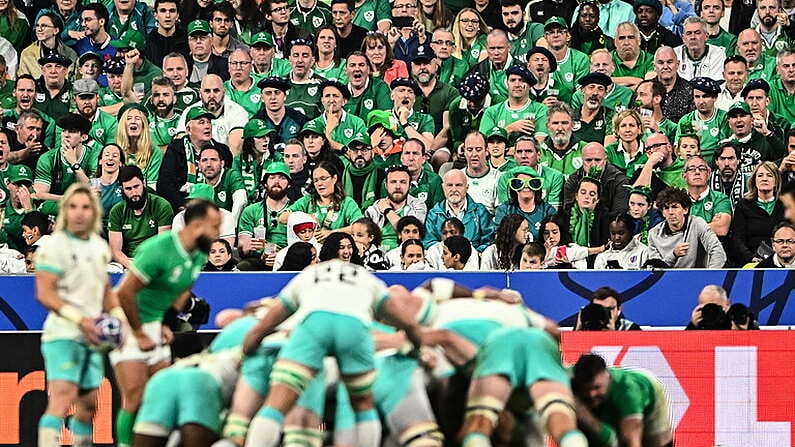 23 September 2023; Ireland supporters look on during the 2023 Rugby World Cup Pool B match between South Africa and Ireland at Stade de France in Paris, France. Photo by Harry Murphy/Sportsfile