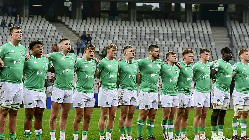 2024 World Rugby Under 20 Championship Pool B, DHL Stadium, Cape Town 29/6/2024  Ireland U20 vs Italy U20 Ireland sing their national anthem Mandatory Credit INPHO/SteveHaagSports/Darren Stewart