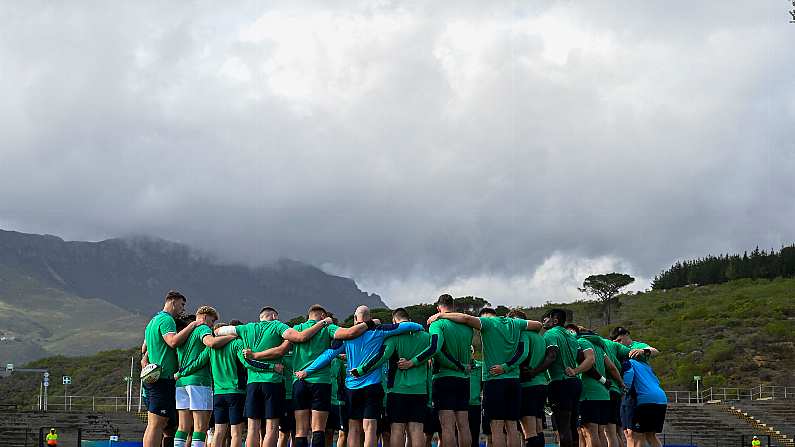 2024 World Rugby Under 20 Championship Pool B, Danie Craven Stadium, Stellenbosch 4/7/2024 Ireland U20 vs Georgia U20 The Ireland team huddle ahead of the game Mandatory Credit INPHO/SteveHaagSports/Darren Stewart