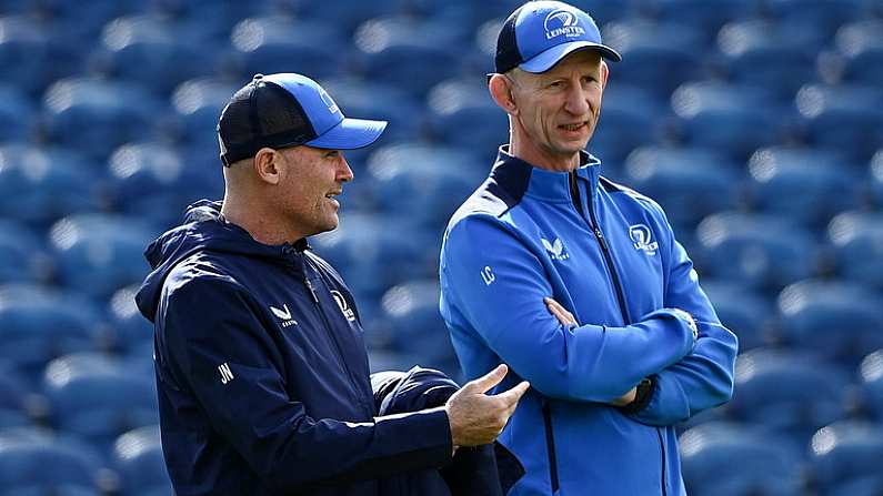 28 March 2024; Head coach Leo Cullen and senior coach Jacques Nienaber during a Leinster Rugby captain's run at the RDS Arena in Dublin. Photo by Harry Murphy/Sportsfile