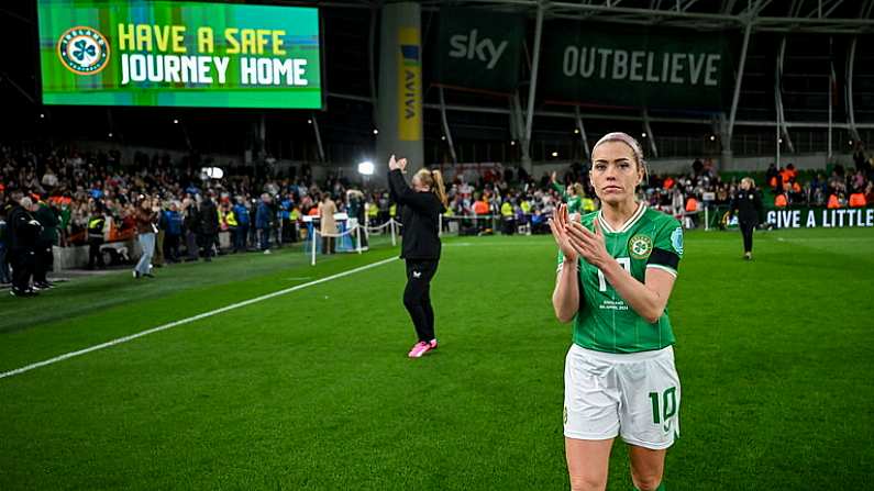 9 April 2024; Denise O'Sullivan of Republic of Ireland after the UEFA Women's European Championship qualifying group A match between Republic of Ireland and England at Aviva Stadium in Dublin. Photo by Stephen McCarthy/Sportsfile