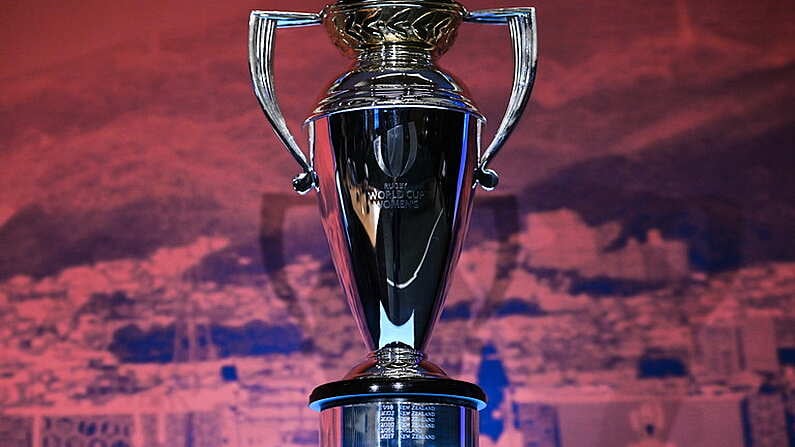 12 May 2022; A general view of the Women's Rugby World Cup during a World Rugby Cup future hosts announcement media conference at the Convention Centre in Dublin. Photo by Brendan Moran/Sportsfile