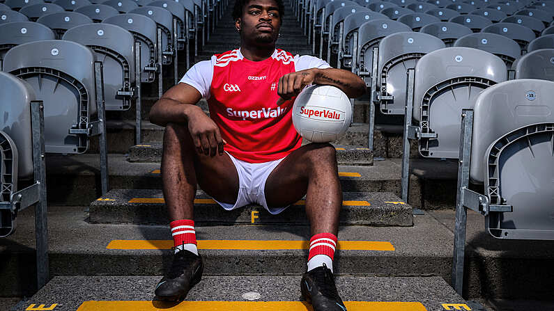 SuperValu's launch Of The GAA All-Ireland Senior Football Championship And Its #CommunityIncludesEveryone Campaign, Croke Park, Dublin 23/4/2024 Pictured is Clare footballer Ikem Ugwueru at SuperValu's launch of the GAA All-Ireland Senior Football Championship and its #CommunityIncludesEveryone campaign. Sponsors of the Championship for a fifteenth consecutive season, SuperValu were joined by Gaelic Games role models and advocates from across the country in Croke Park today to highlight the role of GAA communities in making Ireland a more diverse, inclusive and welcoming country for all. Mandatory Credit INPHO/Dan Sheridan