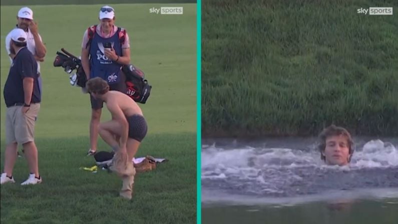 Bizarre Scenes As Fan Strips Down To Retrieve Player's Club From Water At PGA
