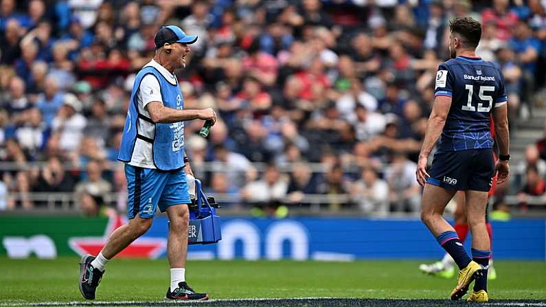 25 May 2024; Leinster senior coach and water carrier Jacques Nienaber during the Investec Champions Cup final between Leinster and Toulouse at the Tottenham Hotspur Stadium in London, England. Photo by Sam Barnes/Sportsfile