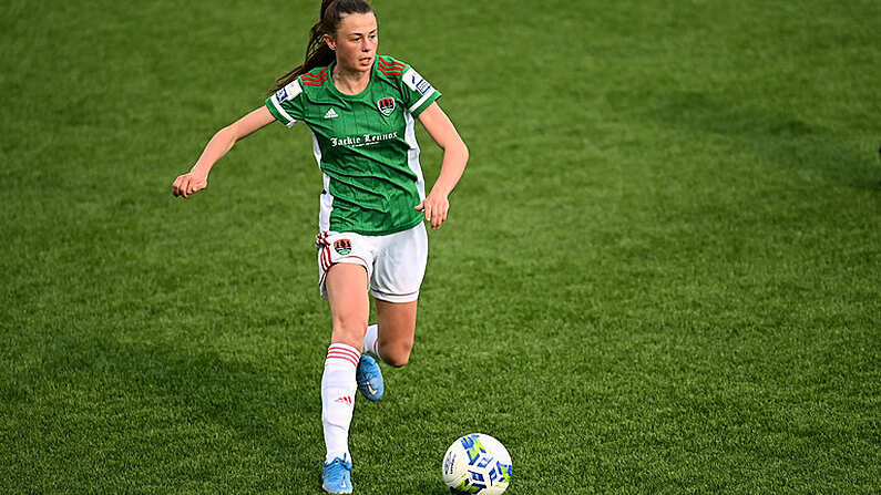 1 May 2021; Eva Mangan of Cork City during the SSE Airtricity Women's National League match between Athlone Town and Cork City at Athlone Town Stadium in Athlone, Westmeath. Photo by Ramsey Cardy/Sportsfile