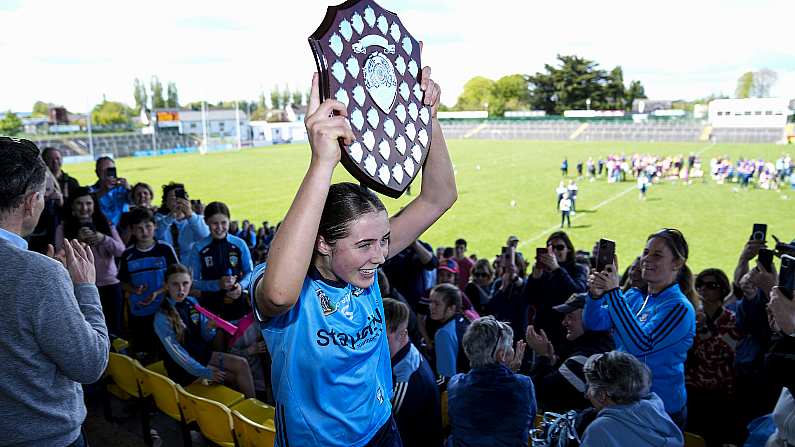 REPRO FREE***PRESS RELEASE NO REPRODUCTION FEE*** EDITORIAL USE ONLY Electric Ireland Minor A Camogie Shield Final Replay, Netwatch Cullen Park, Carlow 5/5/2024 Dublin vs Wexford  Anna Marie Durkan (C) of Dublin Mandatory Credit INPHO/James Lawlor