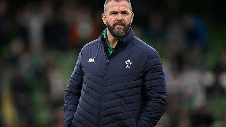 16 March 2024; Ireland head coach Andy Farrell before the Guinness Six Nations Rugby Championship match between Ireland and Scotland at the Aviva Stadium in Dublin. Photo by Brendan Moran/Sportsfile