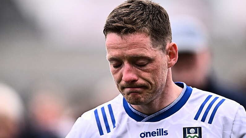 22 June 2024; Conor McManus of Monaghan leaves the pitch after his side's defeat in the GAA Football All-Ireland Senior Championship preliminary quarter-final match between Galway and Monaghan at Pearse Stadium in Galway. Photo by Piaras O Midheach/Sportsfile