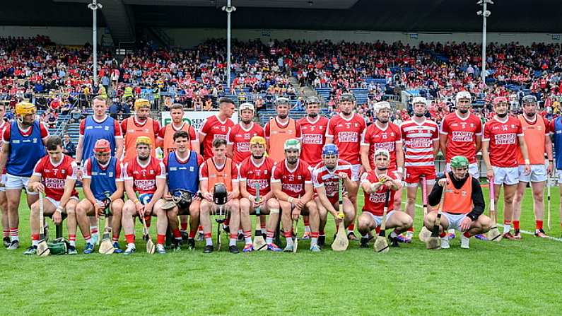 22 June 2024; The Cork squad before the GAA Hurling All-Ireland Senior Championship quarter-final match between Dublin and Cork at FBD Semple Stadium in Thurles, Tipperary. Photo by Ray McManus/Sportsfile