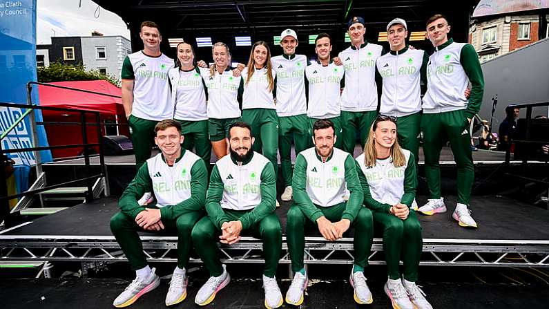 12 August 2024; Members from the Team Ireland, rugby 7s, diving, swimming and taekwondo teams are welcomed by supporters on O'Connell Street in Dublin, celebrating their remarkable achievements at the Paris 2024 Olympic Games. Photo by Ramsey Cardy/Sportsfile