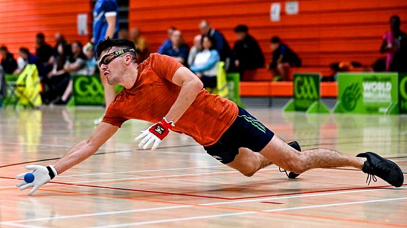 19 August 2024; Eoghan McGinnity of Monaghan in action during the oneills.com World Wallball Championships Men's A Round of 16 match at UL Sport Arena in Limerick. Photo by Stephen Marken/Sportsfile