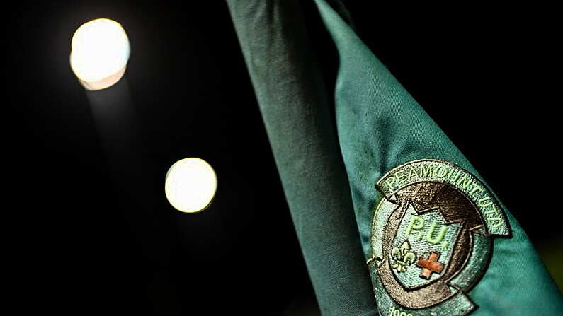 6 November 2021; A detailed view of the Peamount United crest on the corner flag before the SSE Airtricity Women's National League match between Peamount United and DLR Waves at PLR Park in Greenogue, Dublin. Photo by Eoin Noonan/Sportsfile