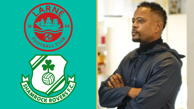 Patrice Evra Visited Antrim's Larne FC Ahead Of Shamrock Rovers Euro Clash