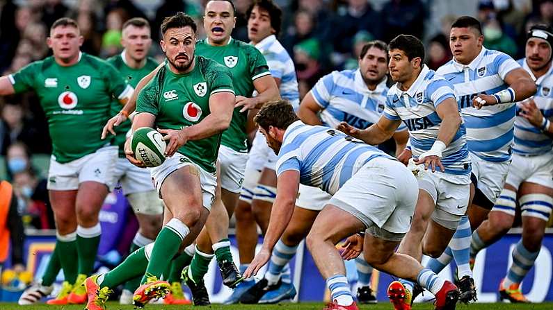 21 November 2021; Ronan Kelleher of Ireland makes a break during the Autumn Nations Series match between Ireland and Argentina at Aviva Stadium in Dublin. Photo by Brendan Moran/Sportsfile