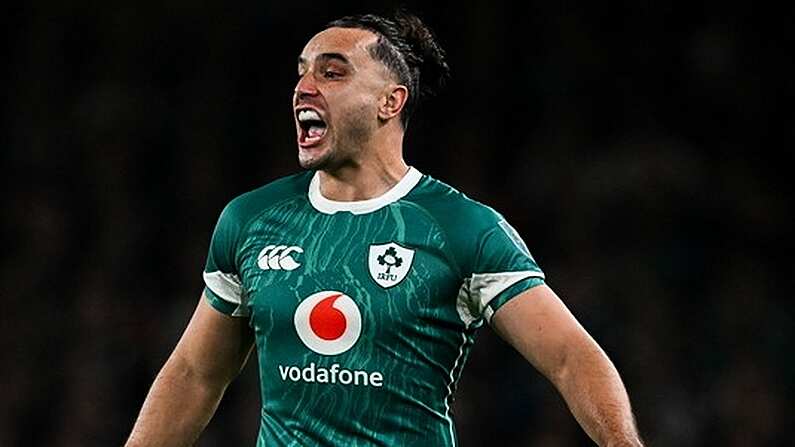 8 November 2024; James Lowe of Ireland during the Autumn Nations Series match between Ireland and New Zealand at the Aviva Stadium in Dublin. Photo by Seb Daly/Sportsfile