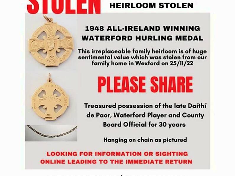 All-Ireland winning medal stolen from family of Waterford Hurling legend