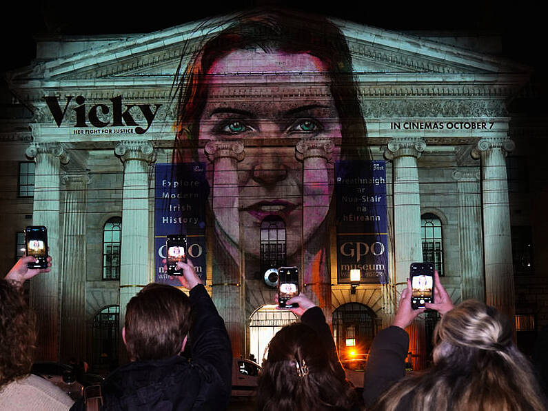 Image of Vicky Phelan projected on Dublin's GPO