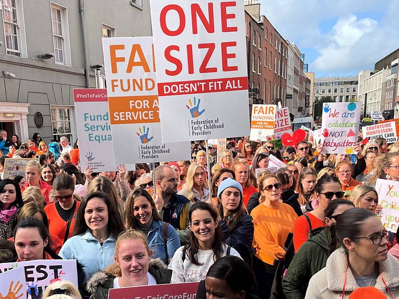 Childcare providers demand more funding in protest outside Dáil