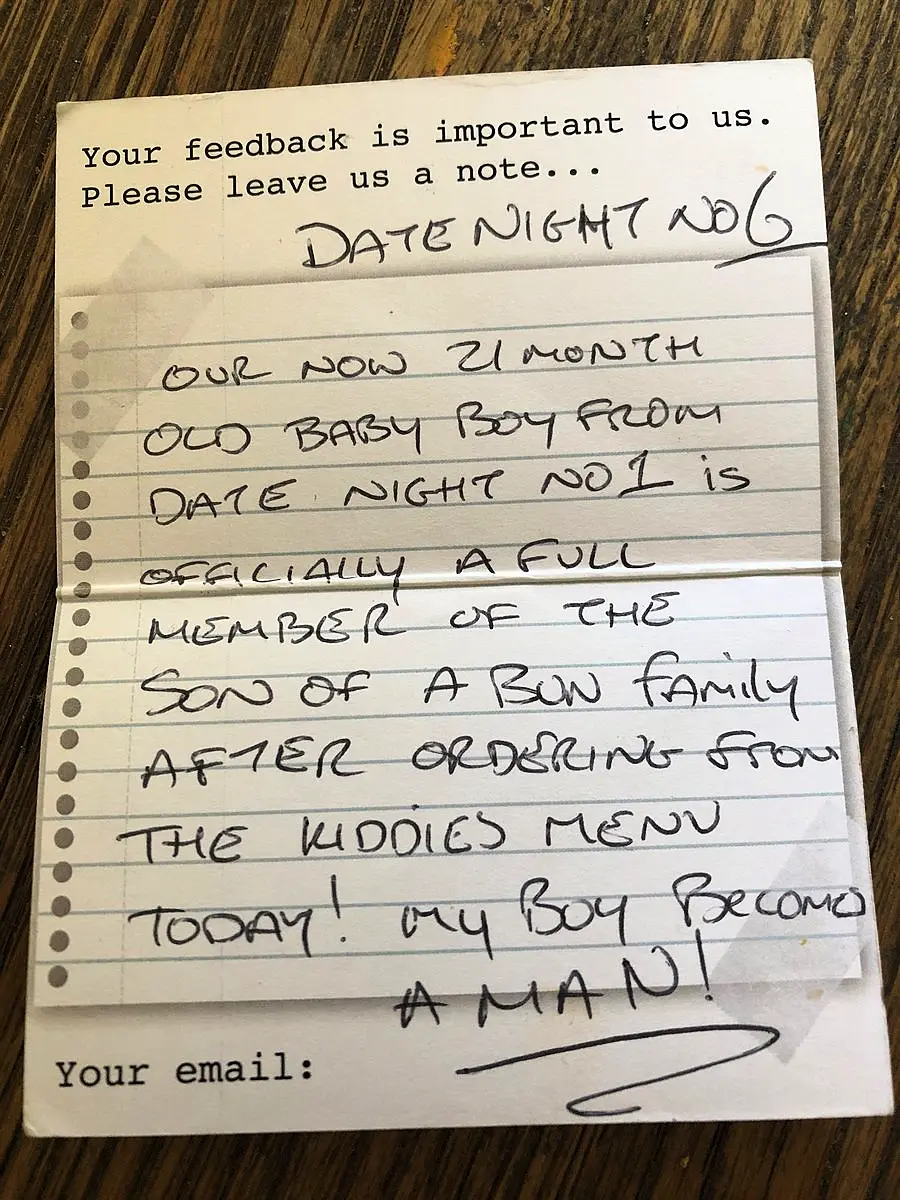 These Cork parents left the sweetest note for staff after eating out with their son