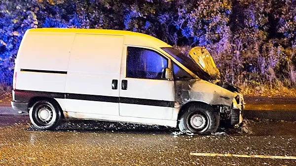 “I just got out”: Driver has lucky escape after van engulfed in fireball