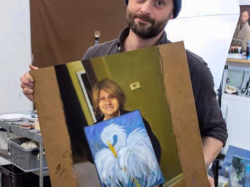 Artists did several paintings of other artists holding this woman's painting and the results are spectacular