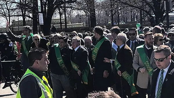 Leo Varadkar marches alongside Conor McGregor at Chicago St Patrick’s Day parade