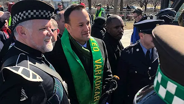 Leo Varadkar marches alongside Conor McGregor at Chicago St Patrick’s Day parade