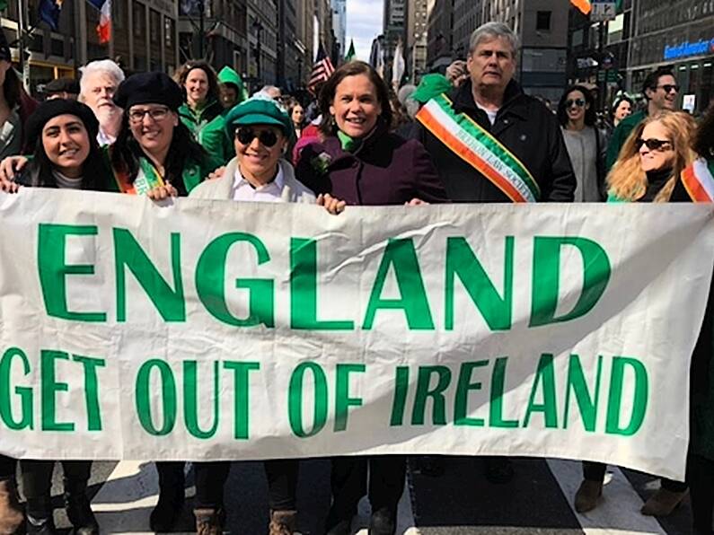 'NOT leadership': Coveney outraged as Mary Lou McDonald marches with 'England, get out' banner