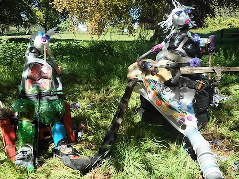 Artist uses 11 bags of rubbish picked up from roads in six hours to make sculptures in Meath