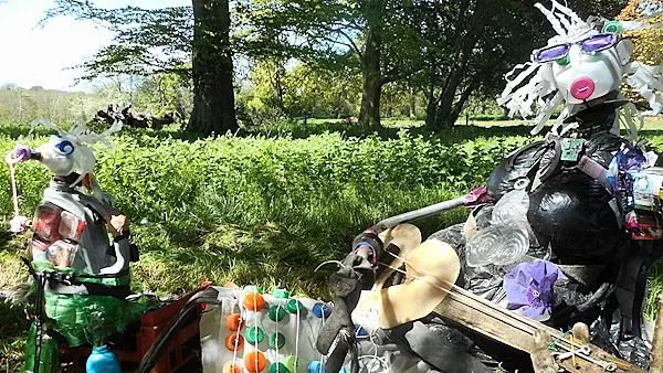 Artist uses 11 bags of rubbish picked up from roads in six hours to make sculptures in Meath