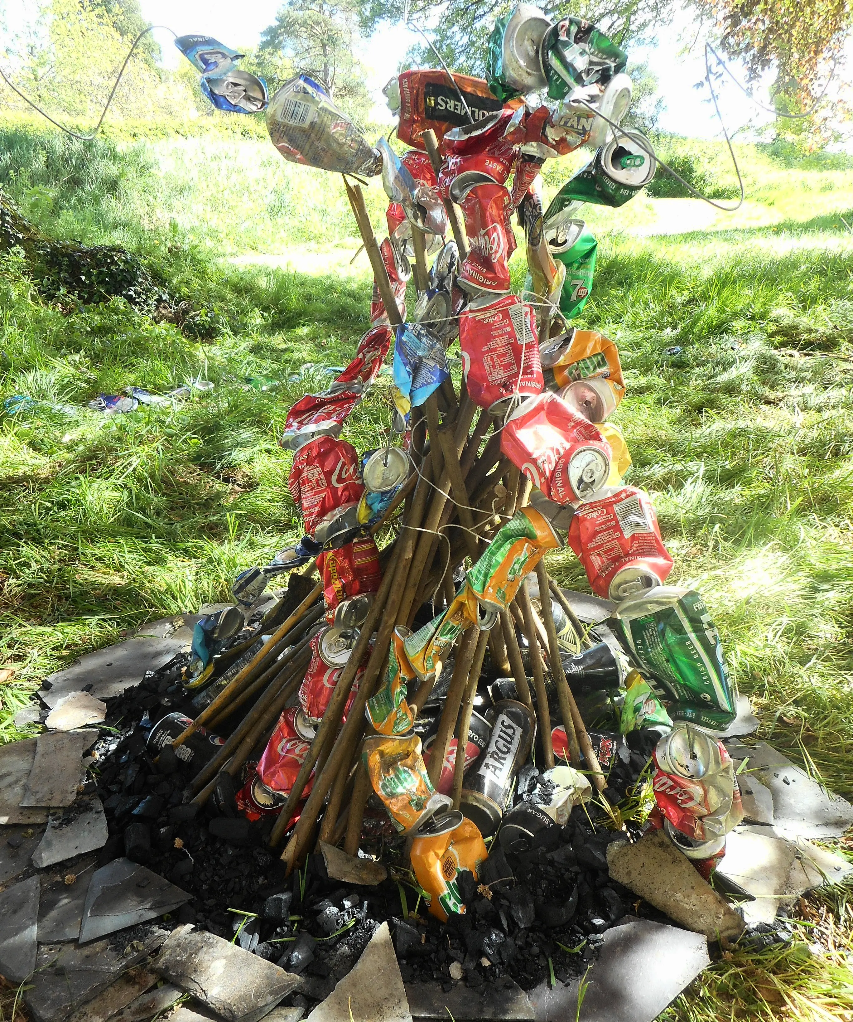 Artist uses 11 bags of rubbish picked up from roads in six hours to make sculptures in Meath