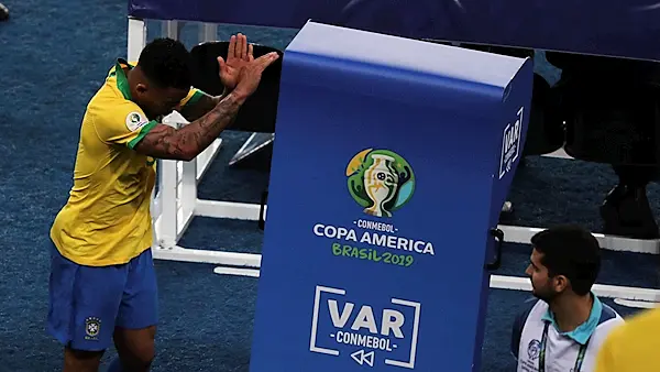 Watch: Gabriel Jesus pushes over VAR monitor after Copa America final red card