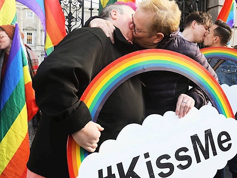 LGBT community hold 'kissing' protest outside Dáil against 'frightening surge of hate acts'