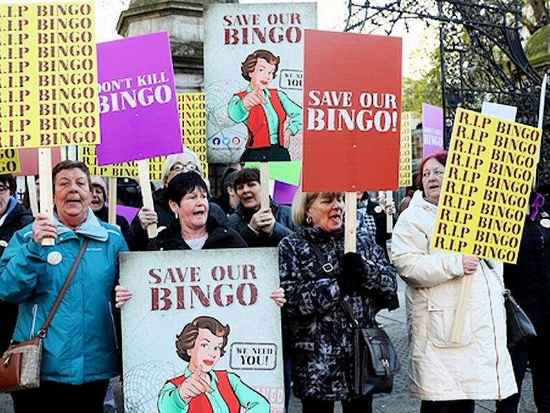 Protestors gather outside Leinster House against new bill on bingo prize money