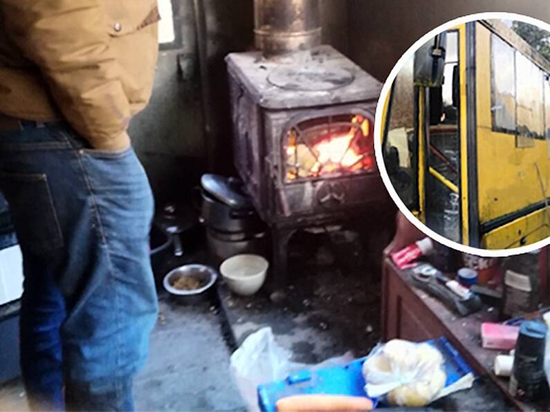 Father and son living in abandoned bus outside Cork city.