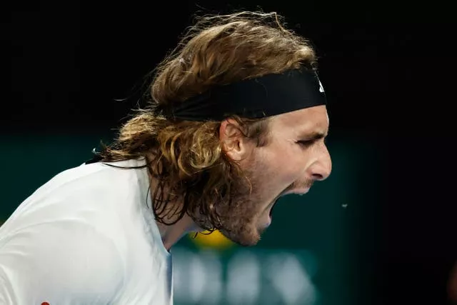 Stefanos Tsitsipas screams in frustration 