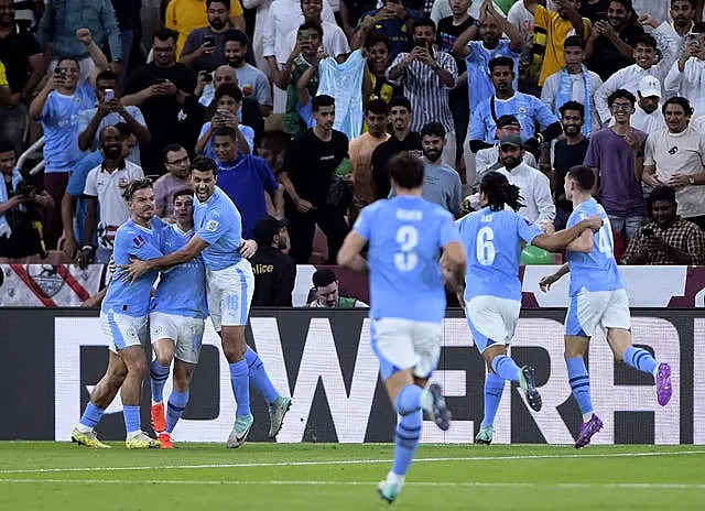 Julian Alvarez celebrates Manchester City's opener 