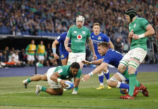 Bundee Aki was in the thick of the action for Ireland