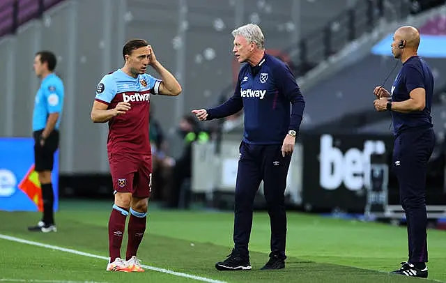 West Ham manager David Moyes (centre) and Mark Noble