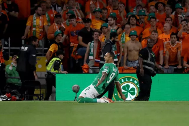 Adam Idah celebrates after firing the Republic of Ireland ahead against the Netherlands