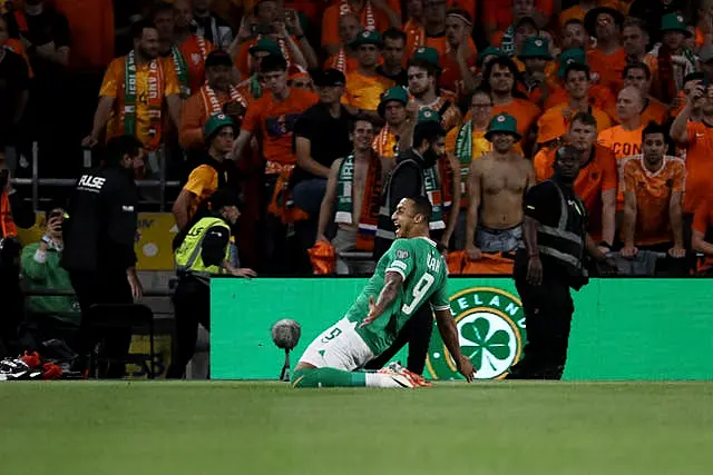 Adam Idah celebrates after firing the Republic of Ireland ahead against the Netherlands