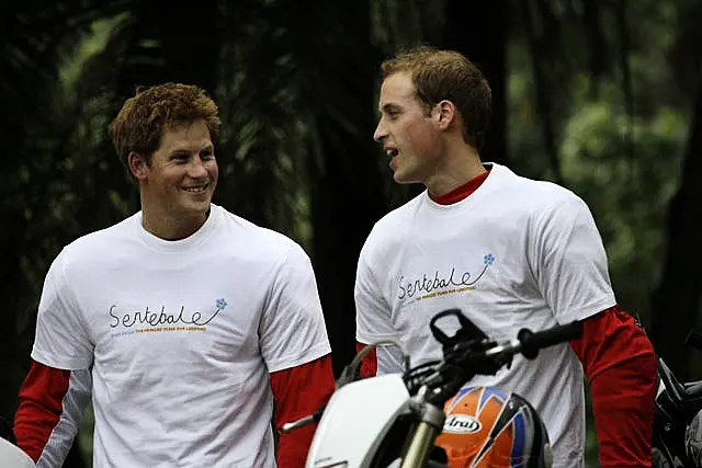 File photo dated 17/10/08 of Prince William and Prince Harry ahead of the Enduro Africa charity ride in Port Edward, South Africa.