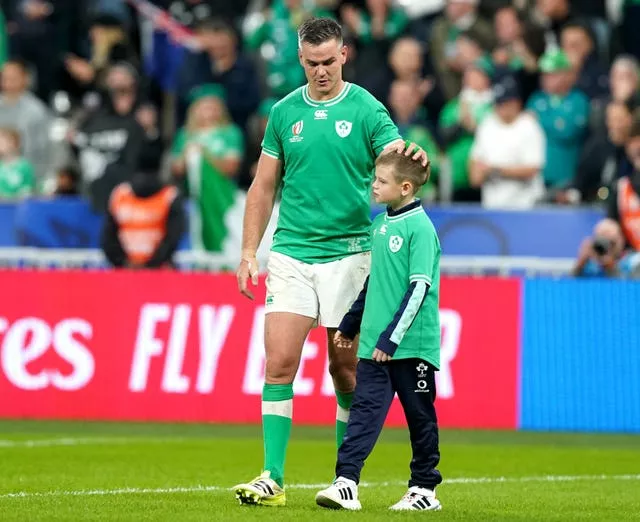 Johnny Sexton was consoled by his son Luca following Ireland's World Cup exit