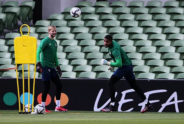 Republic of Ireland keepers Gavin Bazunu (right) and Caoimhin Kelleher