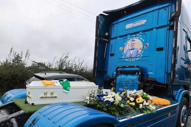 The funeral procession of Ronan Wilson arrives at St Mary’s Church, Dunamore, for his funeral
